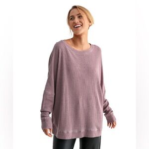 NWT Mono B Oversized Waffle Knit Drop Shoulder Top Rose Taupe Plus One Size